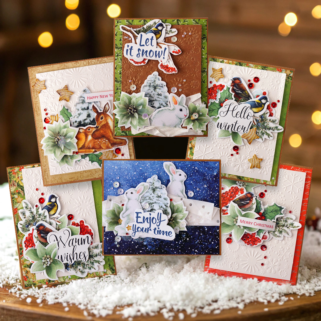 Zestaw DIY do stworzenia 6 kartek okolicznościowych "Hello Winter", 12 cm x 15 cm - foto 1  - Fabrika Decoru