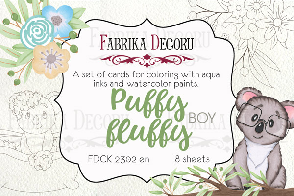 Zestaw pocztówek "Puffy Fluffy Boy" do kolorowania atramentem akwarelowym EN - Fabrika Decoru
