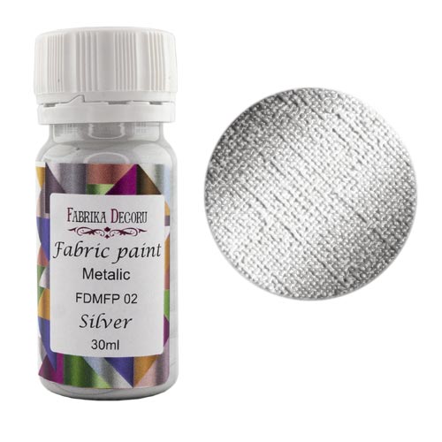 Farba akrylowa do tkaniny z efektem metalicznym, Srebrna, 30ml - Fabrika Decoru