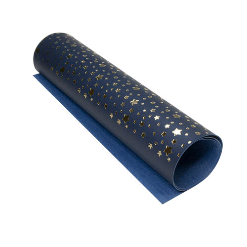 Piece of PU leather for bookbinding with gold pattern Golden Stars Dark blue, 50cm x 25cm