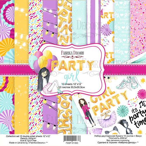 Double-sided scrapbooking paper set Party girl 12"x12" 10 sheets