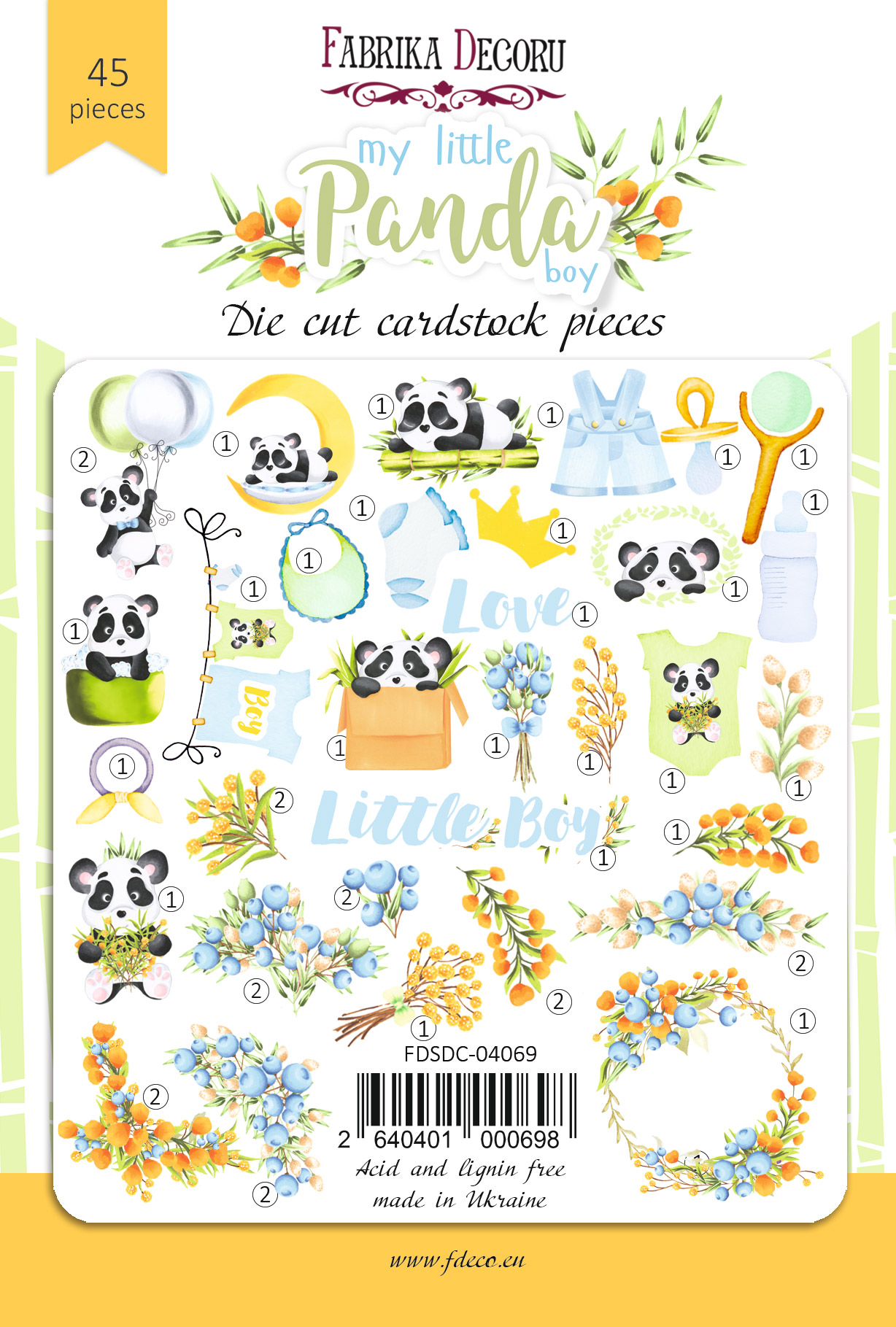 Set of die cuts My little panda boy, 45 pcs - foto 0