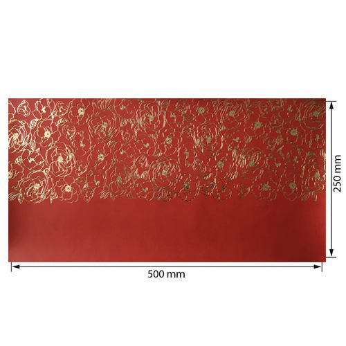 Skóra PU do oprawiania ze złotym tłoczeniem, wzór Golden Pion Red, 50cm x 25cm  - foto 0  - Fabrika Decoru