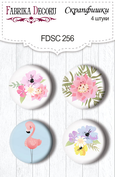 Zestaw 4 ozdobnych buttonów "Summer holiday" #256 - Fabrika Decoru