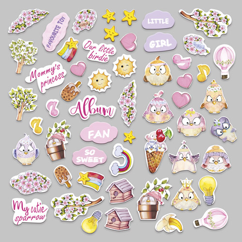 Set of die cuts  Cutie sparrow girl, 56 pcs - foto 1