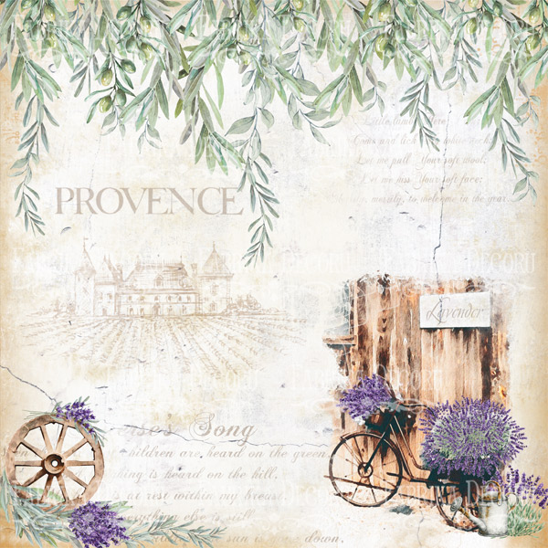 Blatt doppelseitiges Papier für Scrapbooking Journey to Provence #46-04 12"x12" - Fabrika Decoru