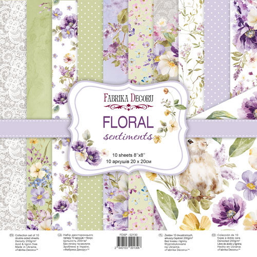 Doppelseitiges Scrapbooking-Papierset Floral sentiments, 20 cm x 20 cm, 10 Blätter - Fabrika Decoru