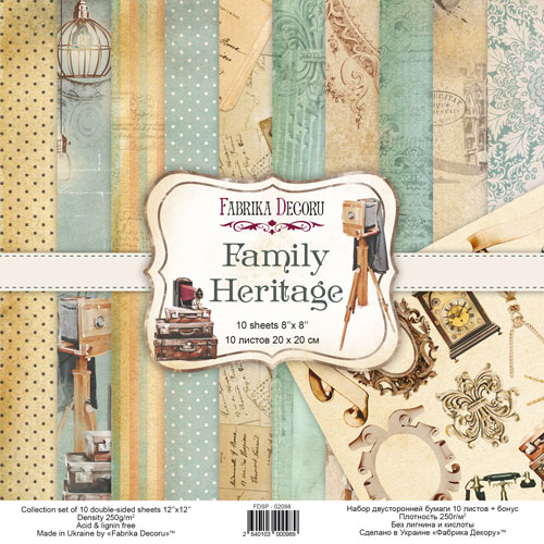 Doppelseitiges Scrapbooking-Papierset Family Heritage, 20 cm x 20 cm, 10 Blätter - Fabrika Decoru