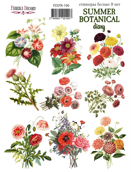 Zestaw naklejek, 9 szt, "Summer botanical diary"  #190 - Fabrika Decoru
