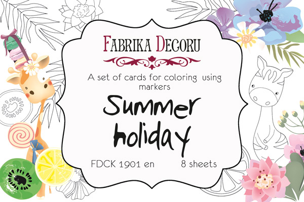 Zestaw pocztówek "Summer holiday" do kolorowania markerami EN - Fabrika Decoru