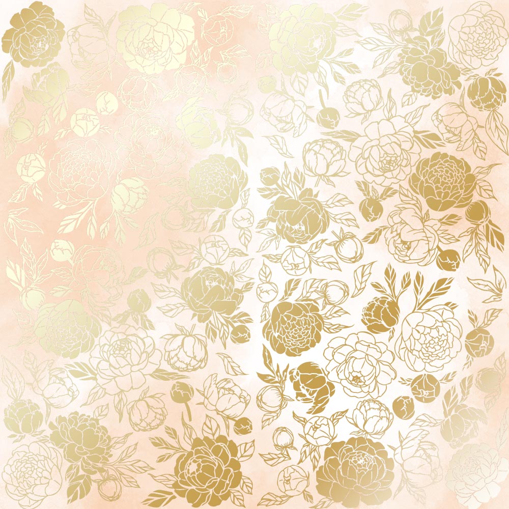 Sheet of single-sided paper with gold foil embossing, pattern "Golden Peony Passion, color Beige watercolor"