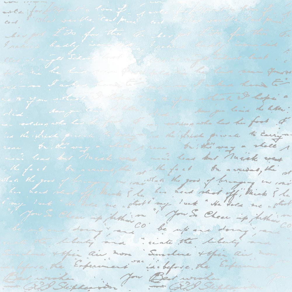 Einseitig bedrucktes Blatt Papier mit Silberfolie, Muster Silberner Text, Farbe Azurblau, 30,5 x 30,5 cm - Fabrika Decoru