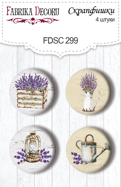 Zestaw 4 ozdobnych buttonów "Lavender Provence" #299 - Fabrika Decoru