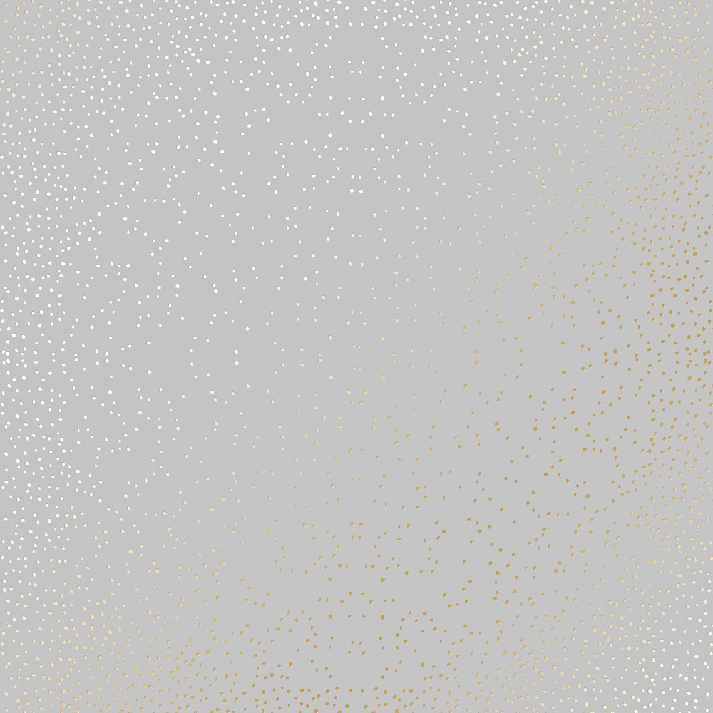 Sheet of single-sided paper with gold foil embossing, pattern Golden Mini Drops Gray, 12"x12"