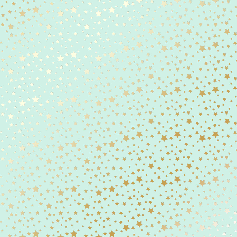 лист односторонней бумаги с фольгированием, дизайн golden stars, mint, 30,5см х 30,5см