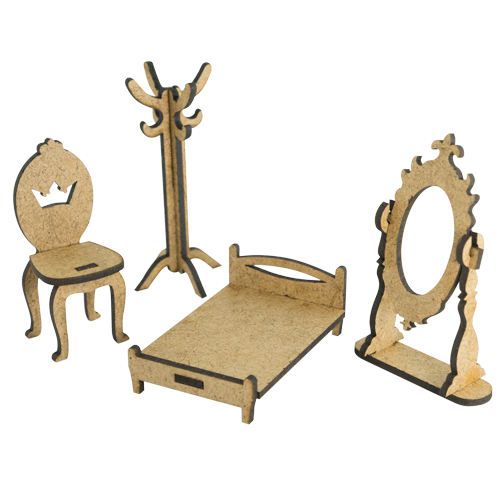 3D-Figuren für Puppenhäuser und Schattenkästen Dekoration Bett, Kleiderbügel, Stuhl, Spiegel, Set #55 - Fabrika Decoru