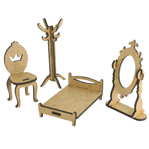 3D figures for decorating dollhouses and shadow boxes, Bed, Hanger, Chair, Mirror, Set #55