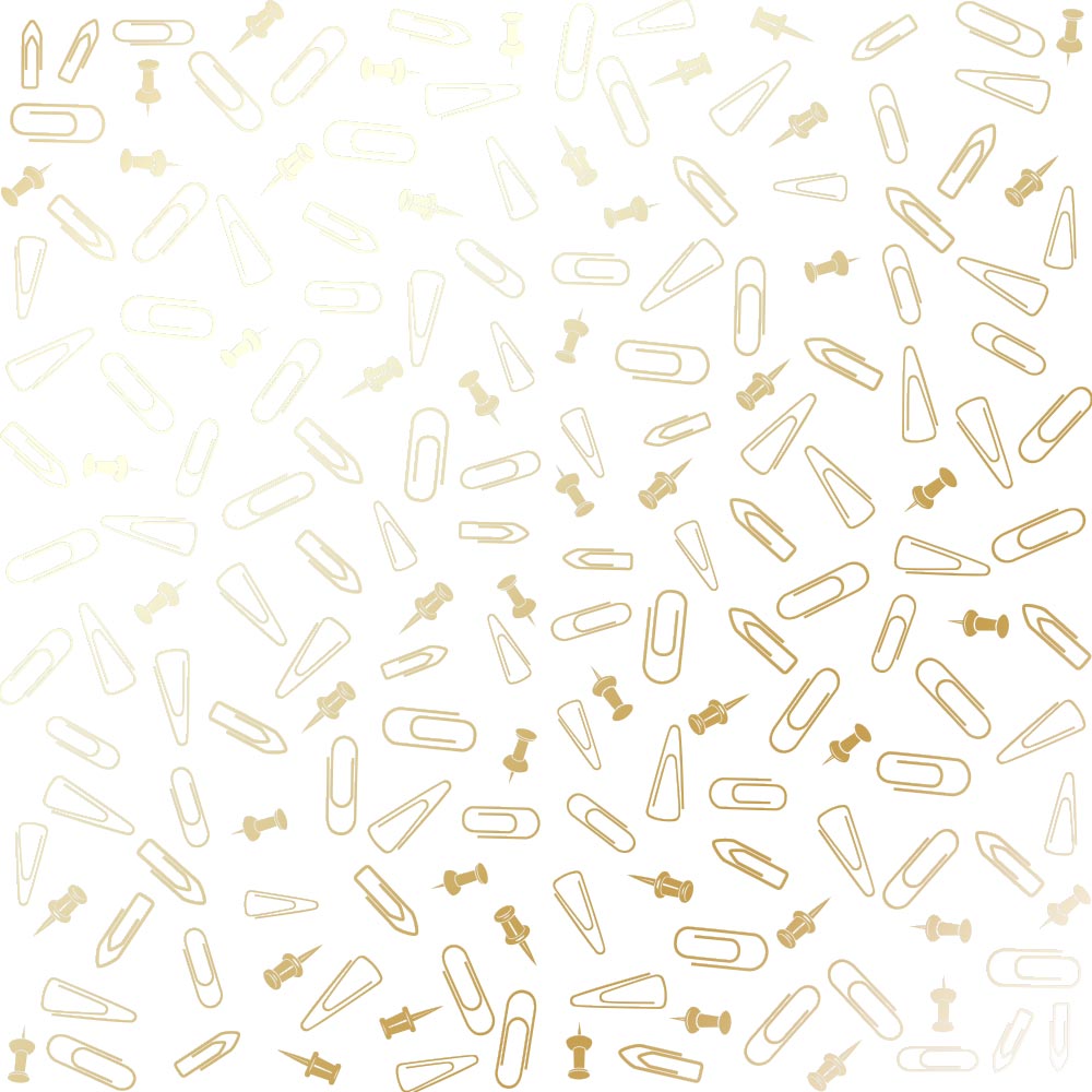 лист односторонней бумаги с фольгированием, дизайн golden drawing pins and paperclips, white, 30,5см х 30,5см