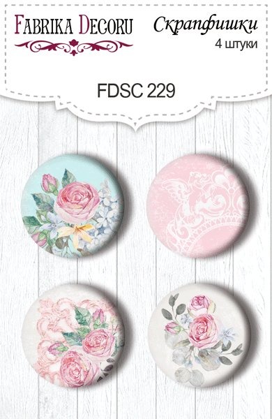 4er Set Flair Buttons zum Scrapbooking "Shabby Garden" #229 - Fabrika Decoru