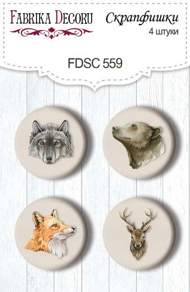 Set mit 4 Flair-Buttons zum Scrapbooking Forest Life #559 - Fabrika Decoru