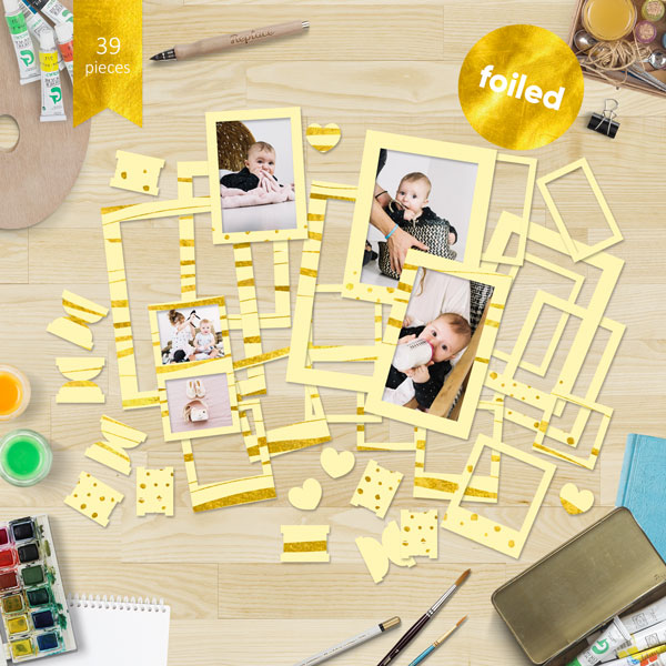Set of cardboard photo frames with gold foil #1, Yellow, 39 pcs - foto 1