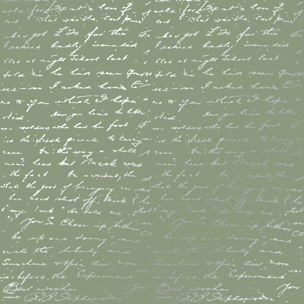 Sheet of single-sided paper embossed with silver foil, pattern Silver Text Olive 12"x12" 