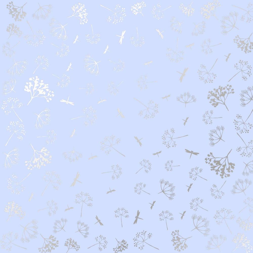 Sheet of single-sided paper embossed with silver foil, pattern Silver Dill Purple 12"x12"