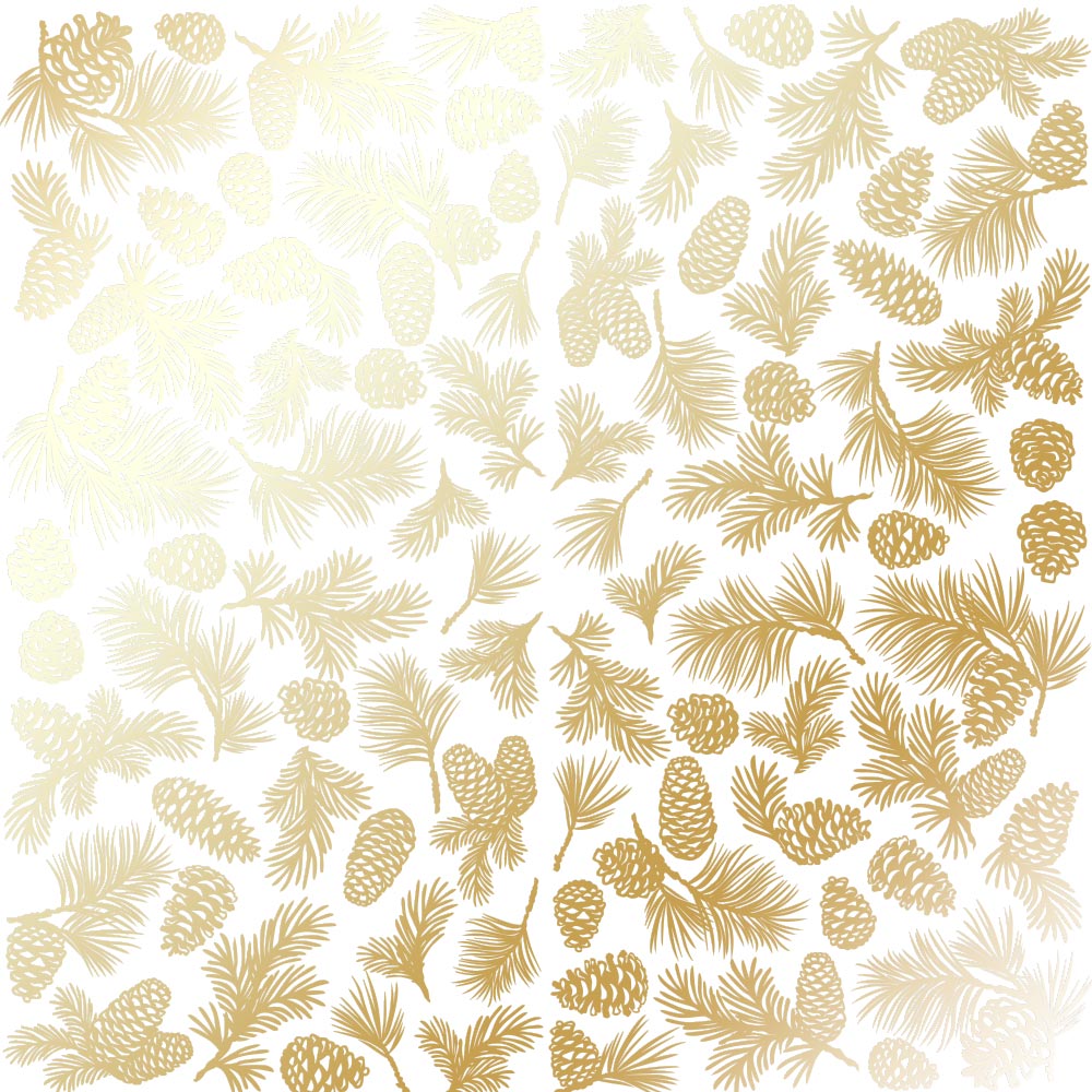 Sheet of single-sided paper with gold foil embossing, pattern "Golden Pine cones White"