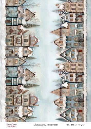 декупажная карта «рождественские домики. бордюр-004» #000884, 21см x 29,7см фабрика декору