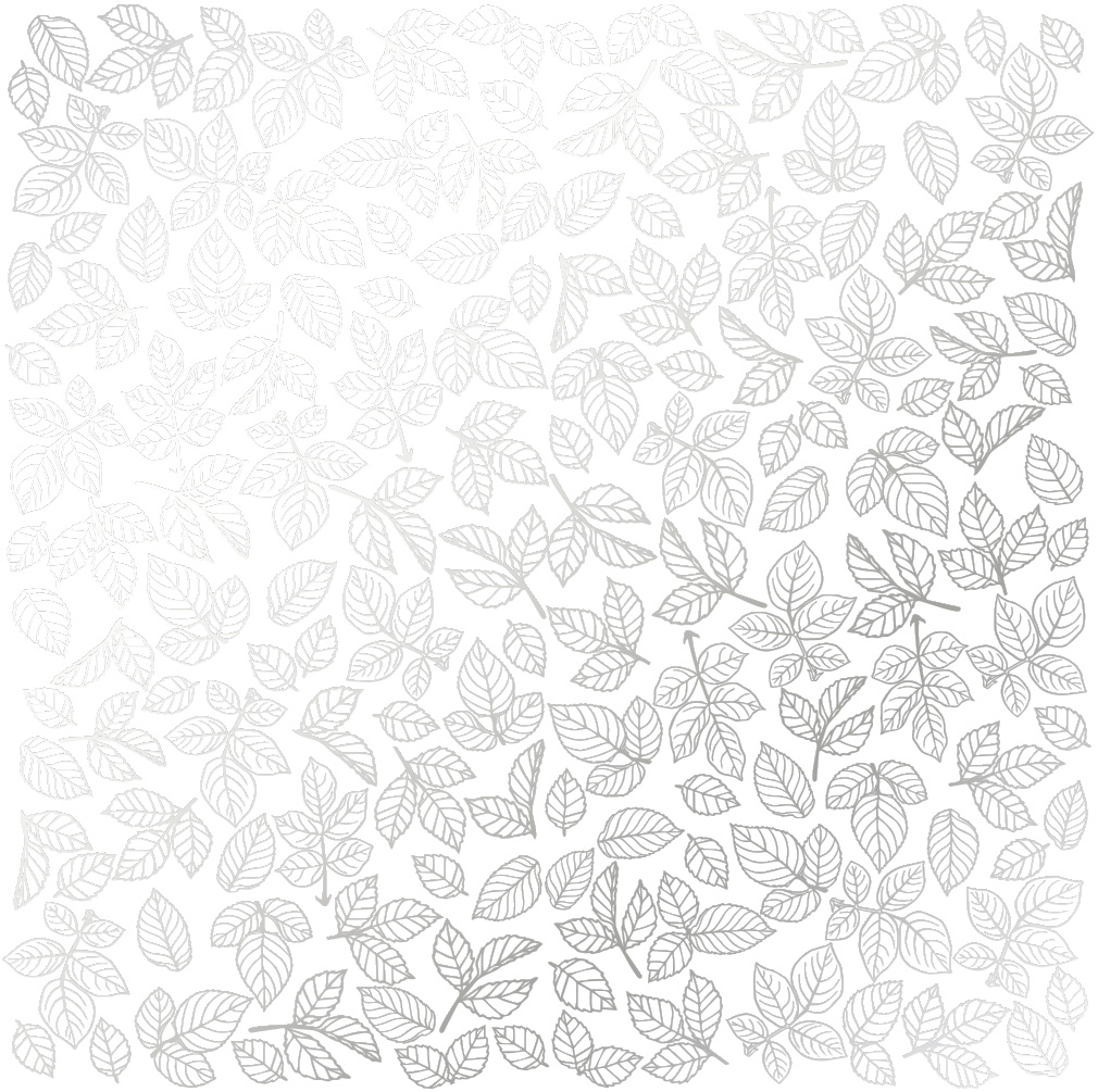 лист односторонней бумаги с серебряным тиснением, дизайн silver rose leaves, white, 30,5см х 30,5см