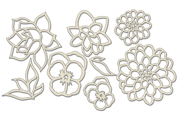 Chipboard embellishments set,  "Flowers 2" #044