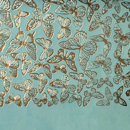Stück PU-Leder mit Goldprägung, Muster Goldene Schmetterlinge Mint, 50cm x 25cm - foto 1  - Fabrika Decoru