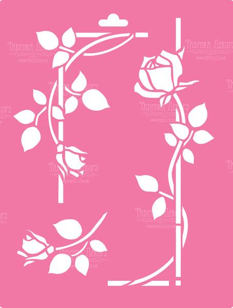 Stencil for decoration XL size (30*21cm),, Curly rose #018