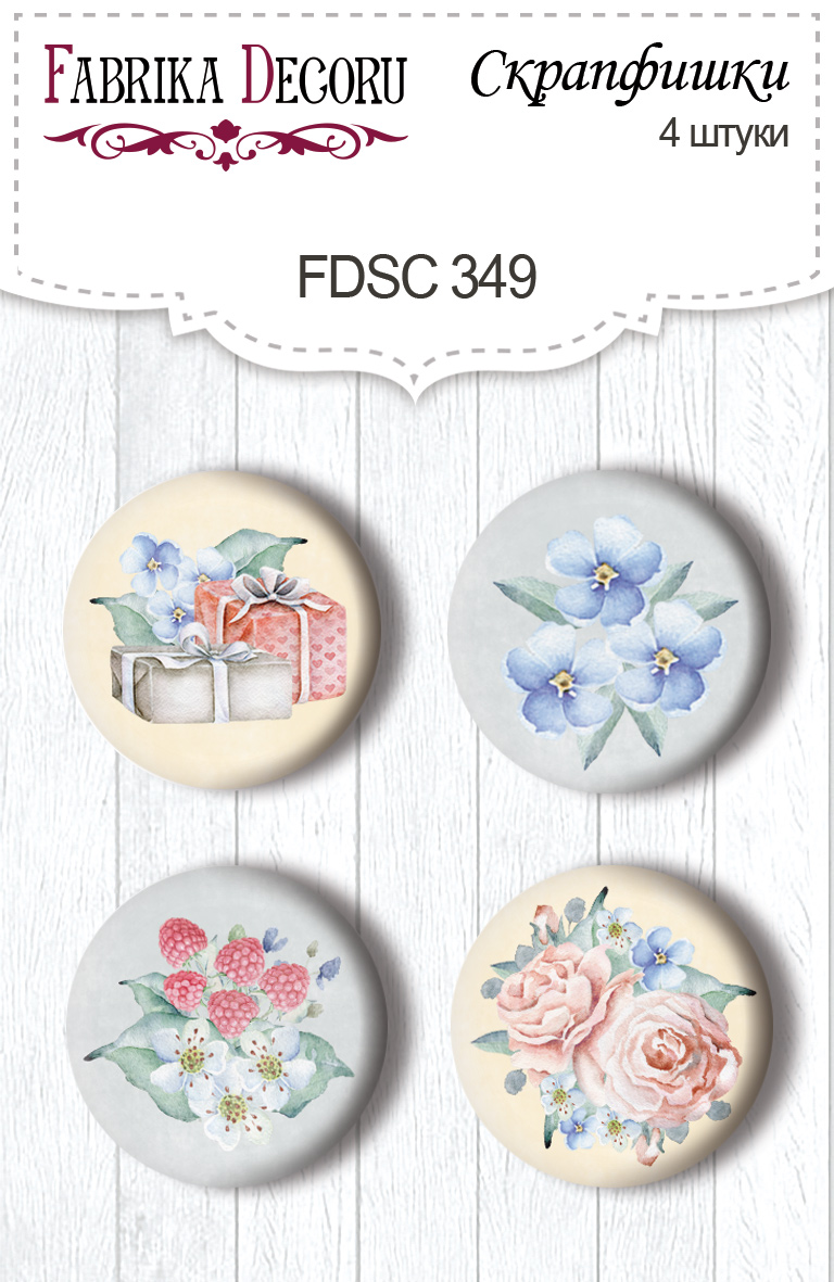 Set mit 4 Flair-Knöpfen zum Scrapbooking "Shabby Baby Girl Redesign" #349 - Fabrika Decoru