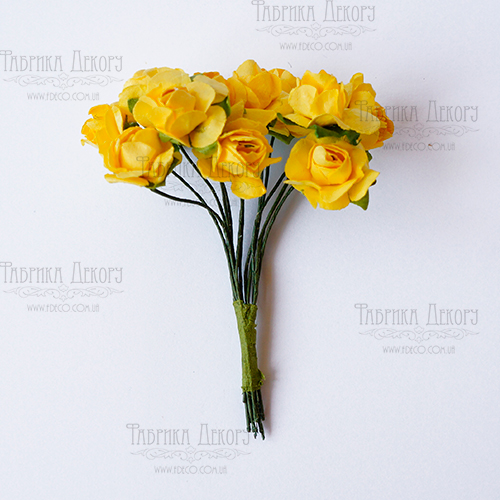 Zestaw małych kwiatów "Bukiet róż". Żółty. 12 sztuk  - Fabrika Decoru