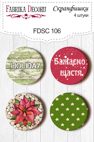 Set mit 4 Flair-Buttons für Scrapbooking #106 - Fabrika Decoru