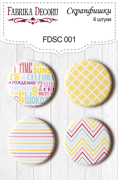 Set mit 4 Flair-Buttons für Scrapbooking #001 - Fabrika Decoru