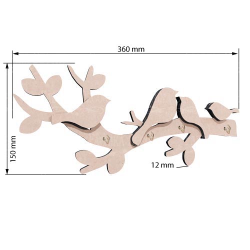 Naścienny organizer na klucze "Ptaki na gałęzi", zestaw #325 - foto 0  - Fabrika Decoru
