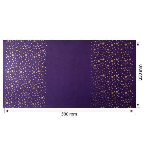Piece of PU leather with gold stamping, pattern Golden Stars Violet, 50cm x 25cm - foto 0