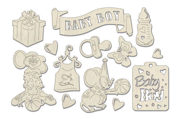 Chipboard embellishments set, My little mousy  boy #618