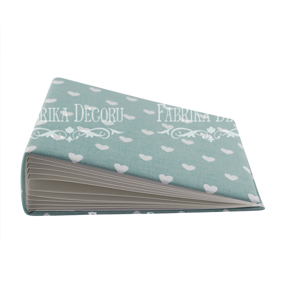 Blank album with a soft fabric cover Hearts on mint 20сm х 20сm