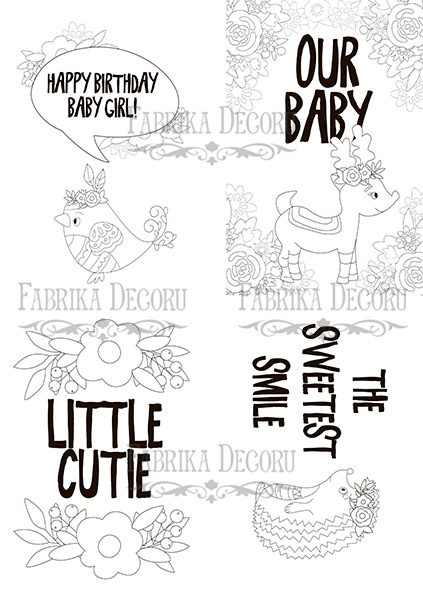 Set of 8pcs 10х15cm for coloring by markers Scandi Baby Girl EN - foto 0