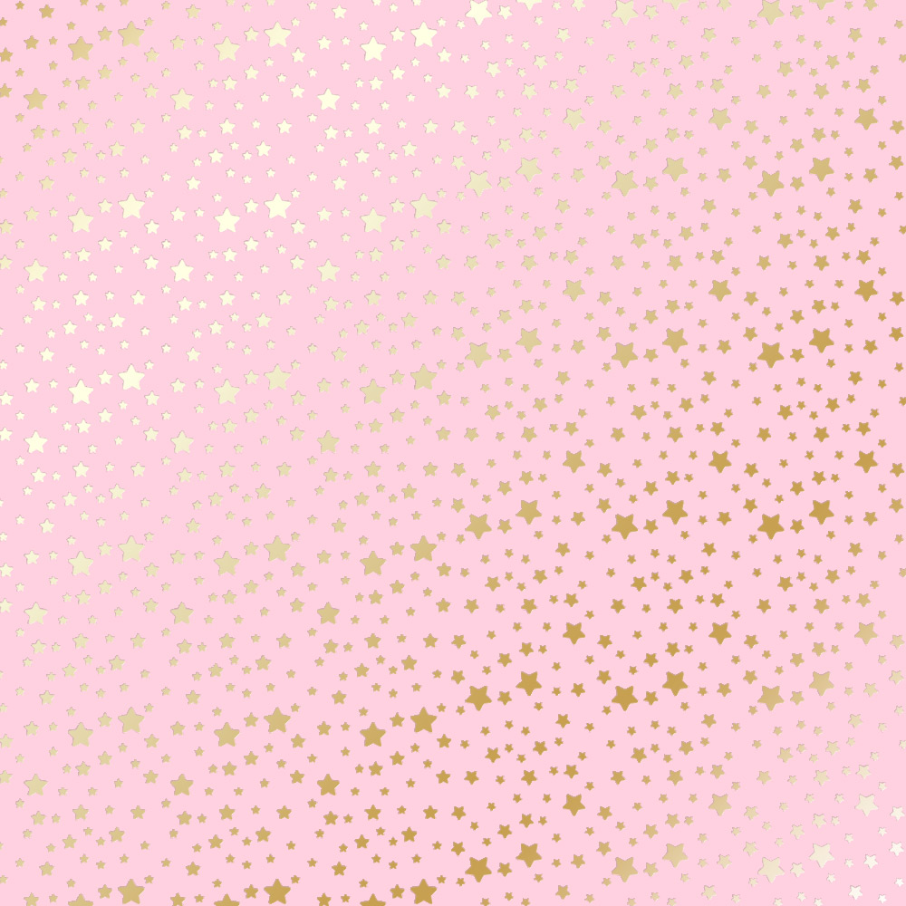 Sheet of single-sided paper with gold foil embossing, pattern Golden stars Pink, 12"x12"