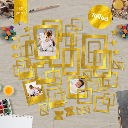 Set of cardboard photo frames with gold foil #2, Gold, 50 pcs - foto 1