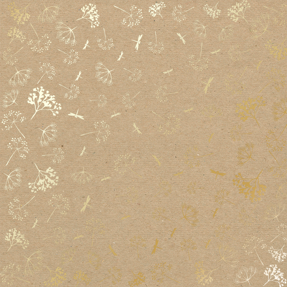 Sheet of single-sided paper with gold foil embossing, pattern Golden Dill Kraft, 12"x12"