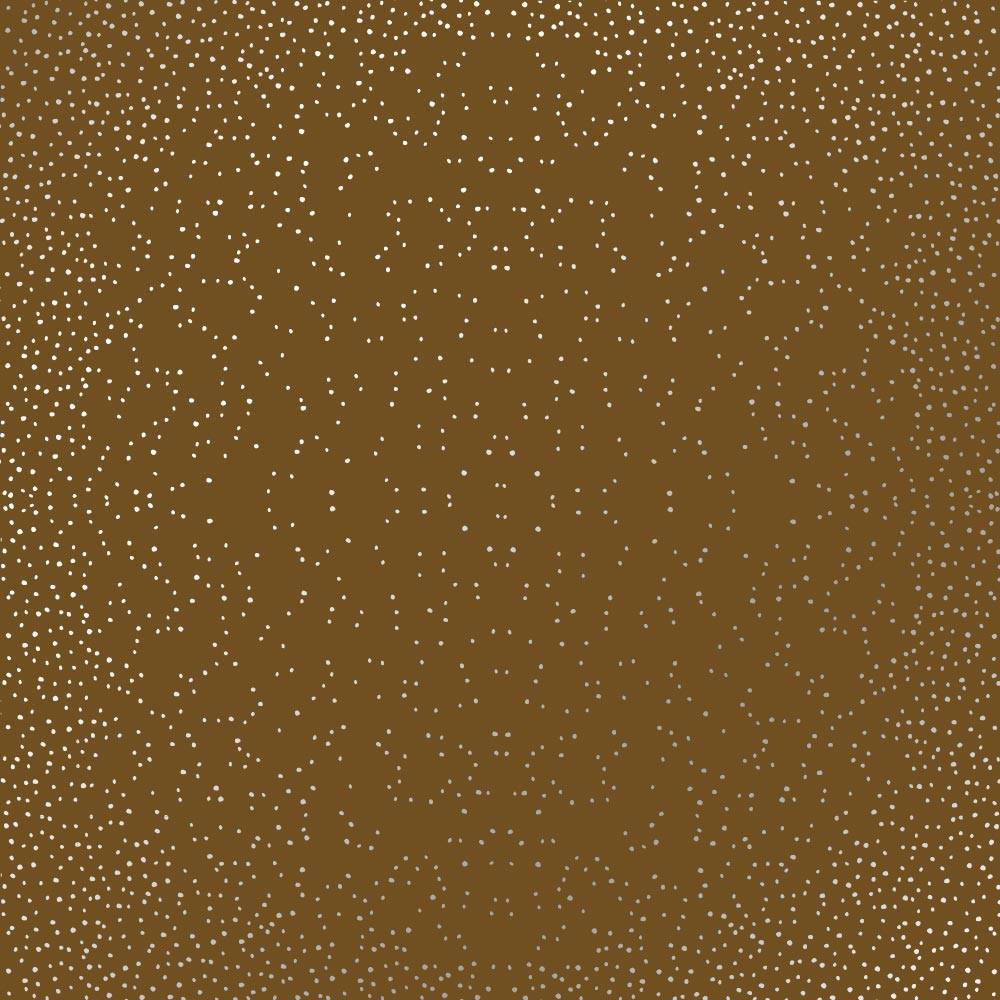 Sheet of single-sided paper embossed with silver foil, pattern Silver Mini Drops, color Milk chocolate 12"x12"