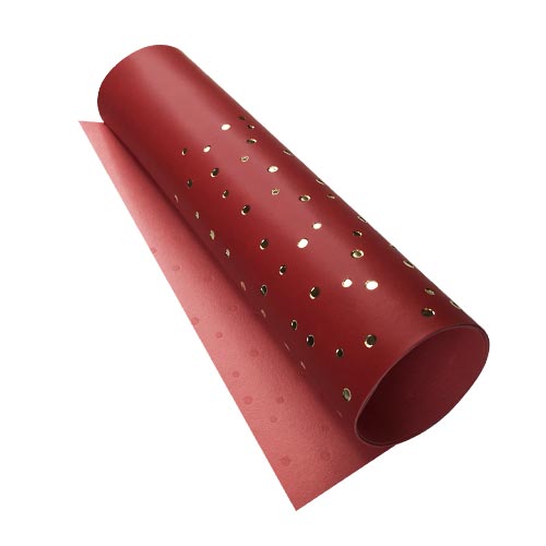 Skóra PU do oprawiania ze złotym tłoczeniem, wzór Golden Drops Red, 50cm x 25cm  - Fabrika Decoru