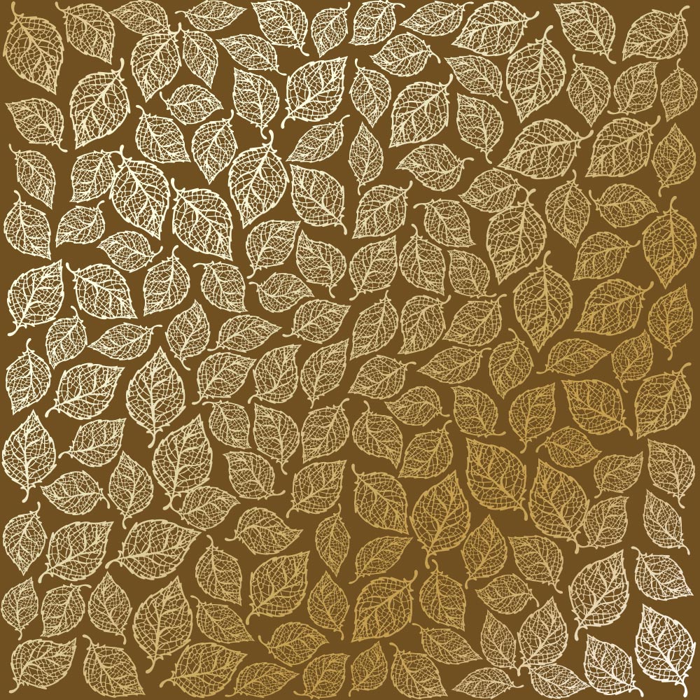 Einseitig bedruckter Papierbogen mit Goldfolienprägung, Muster Golden Leaves mini, Farbe Milchschokolade - Fabrika Decoru