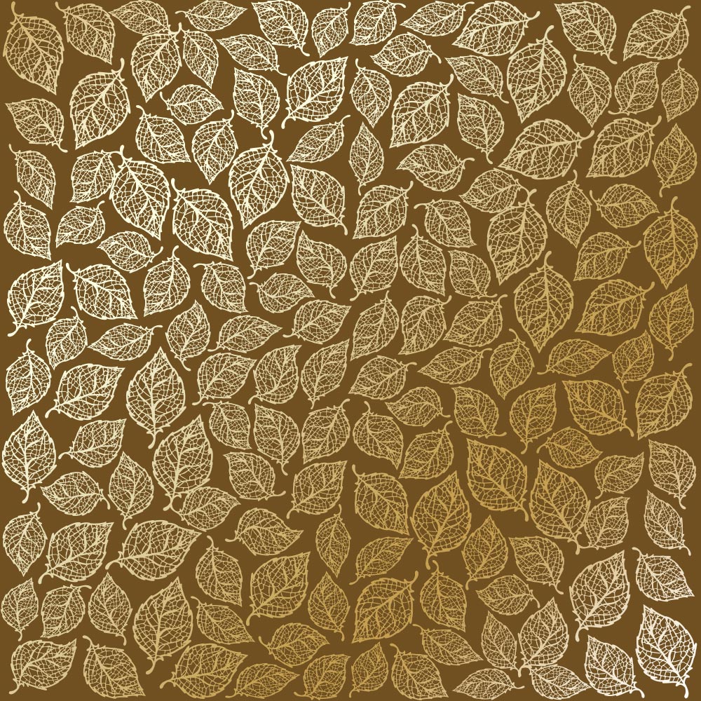 Sheet of single-sided paper with gold foil embossing, pattern Golden Leaves mini, color Milk chocolate