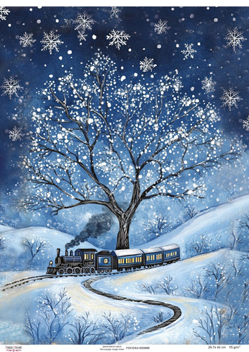 Decoupage Card "Winter Landscape with a Train", #0888, 29.7x42cm